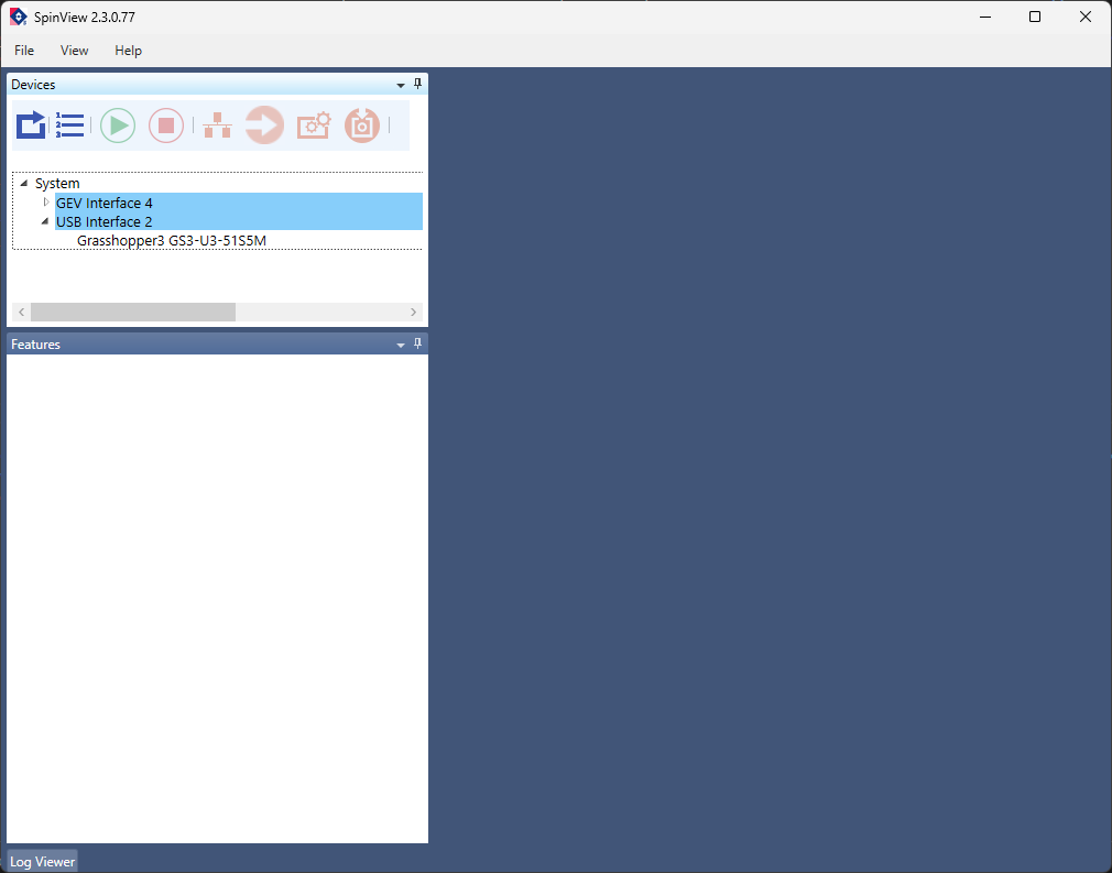 SpinView screen after startup